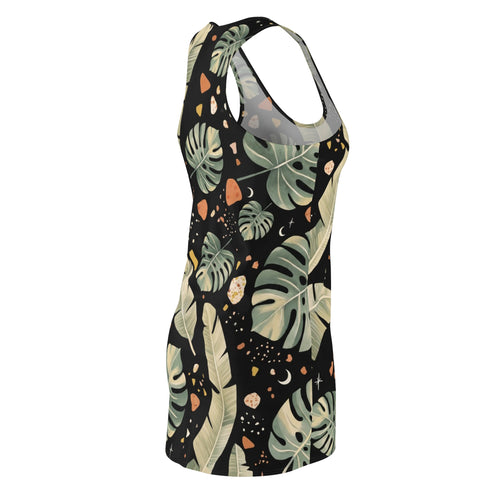 Sensational Beauty Llc Designer Tropical Leaf Racerback Dress — Botanical Monstera & Palm Print