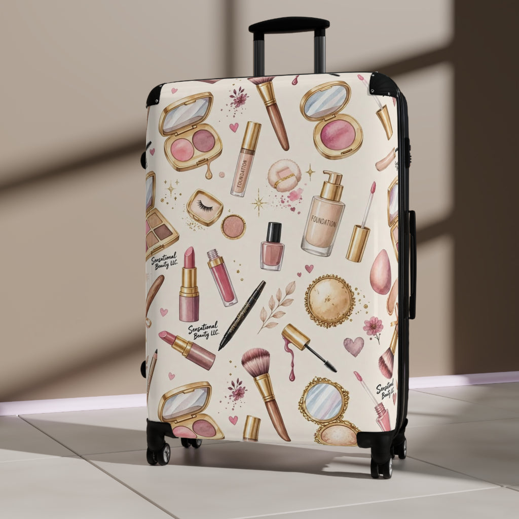 Sensational Beauty Llc Cosmetic Print Designer Carry-On Suitcase – Makeup Travel Luggage by Sensational Beauty Llc.