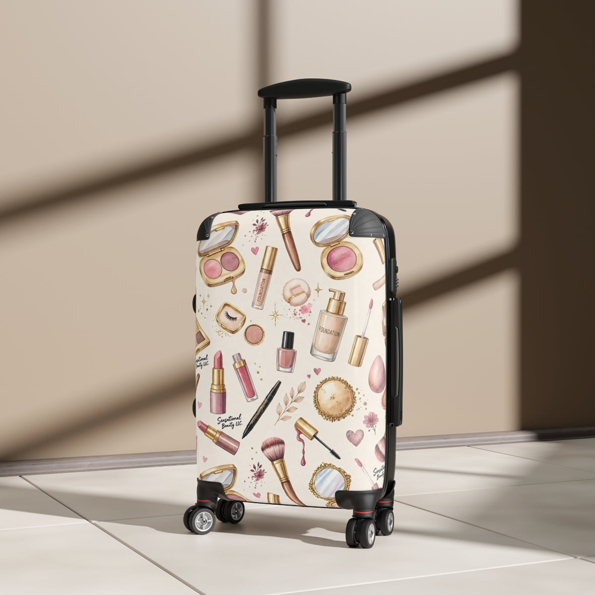 Sensational Beauty Llc Cosmetic Print Designer Carry-On Suitcase – Makeup Travel Luggage by Sensational Beauty Llc.