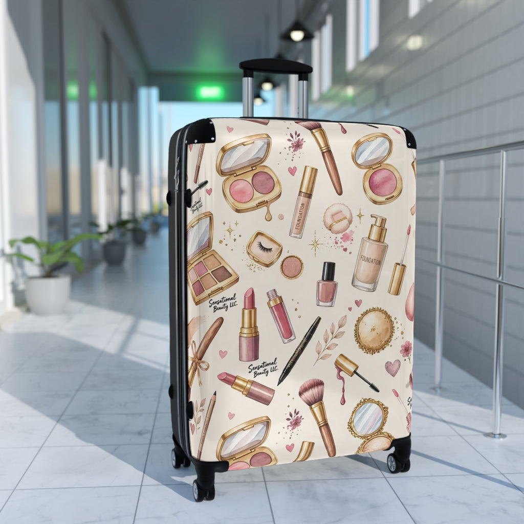 Sensational Beauty Llc Cosmetic Print Designer Carry-On Suitcase – Makeup Travel Luggage by Sensational Beauty Llc.