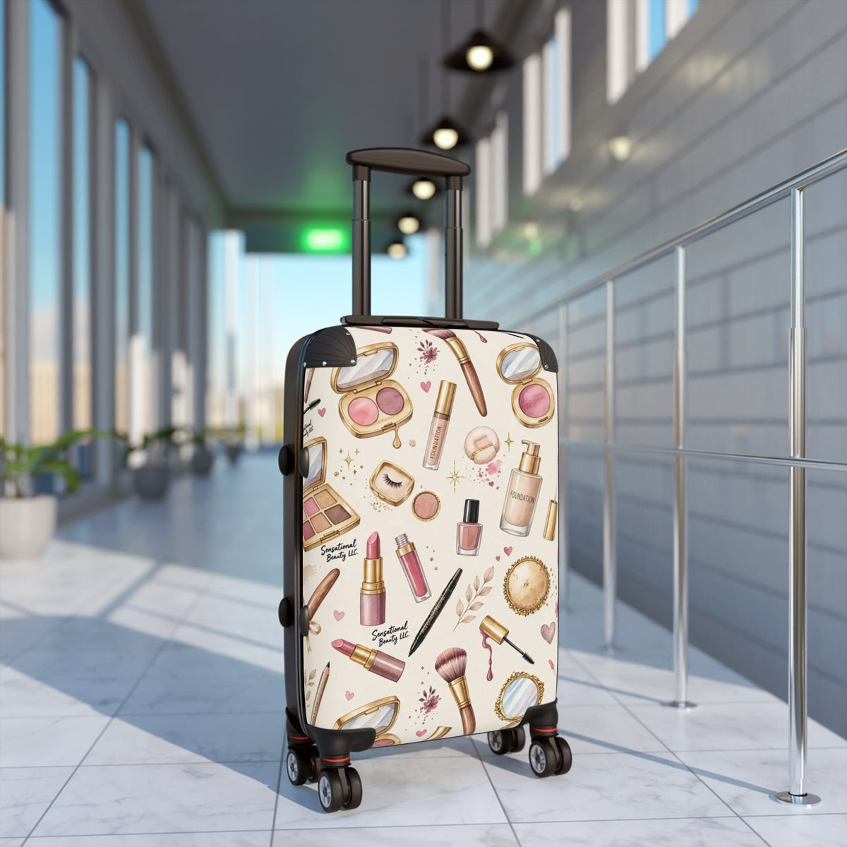 Sensational Beauty Llc Cosmetic Print Designer Carry-On Suitcase – Makeup Travel Luggage by Sensational Beauty Llc.