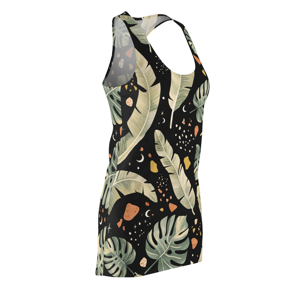 Sensational Beauty Llc Designer Tropical Leaf Racerback Dress — Botanical Monstera & Palm Print
