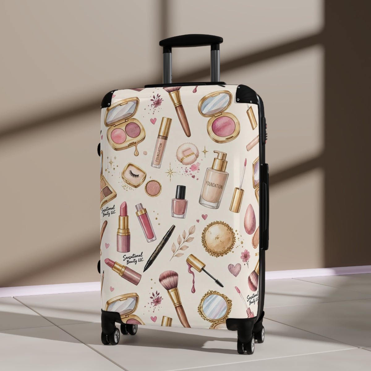 Sensational Beauty Llc Cosmetic Print Designer Carry-On Suitcase – Makeup Travel Luggage by Sensational Beauty Llc.