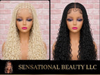 Sensational Beauty LLC Custom Boho Goddess Knotless Braided Wig - Lace Front with Curly Ends - 613 Blonde / 1B Black