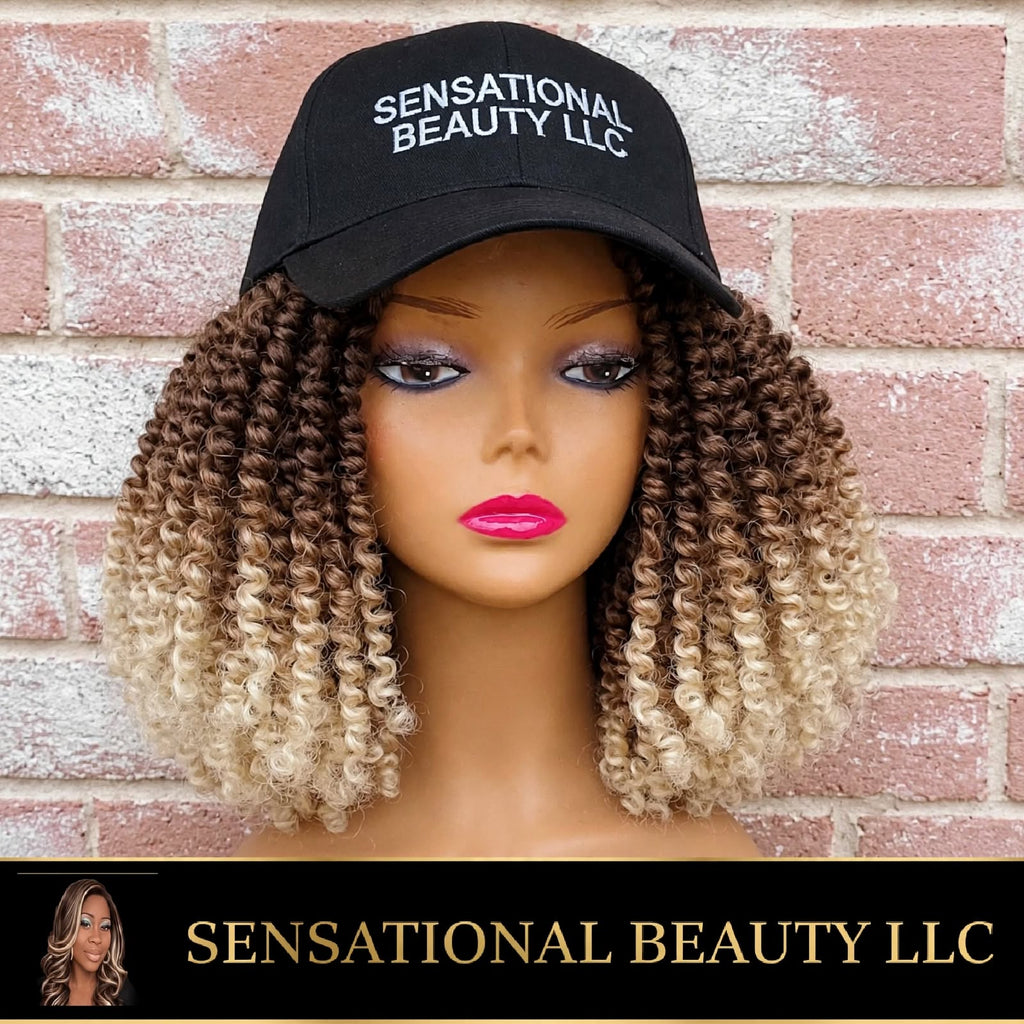 Custom Baseball Cap Wig | Ombre Brown to Blonde Short Twist Bob |